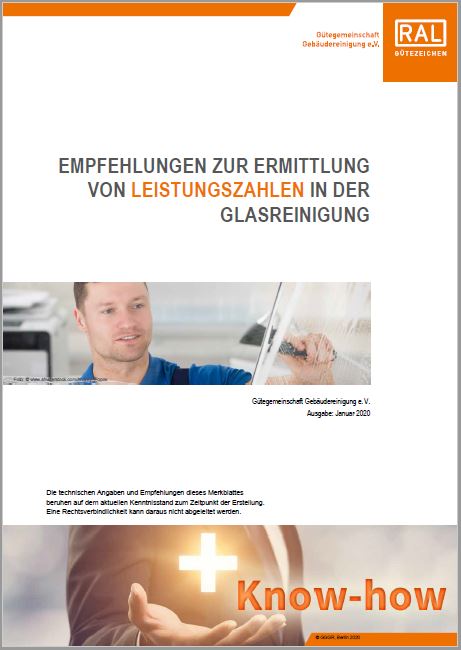 Titelbild der Empfehlungen zur Ermittlung von Leistungszahlen in der Glasreinigung.